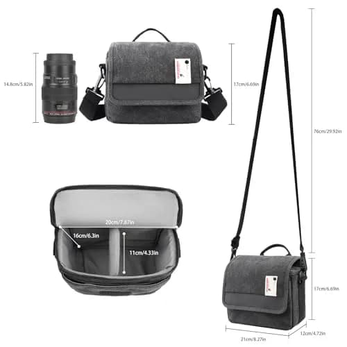 Besnfoto Small Camera Bag Purse 21cm (8.27in) | Waterproof Canvas Messenger for Mirrorless DSLR Cameras thumbnail 5
