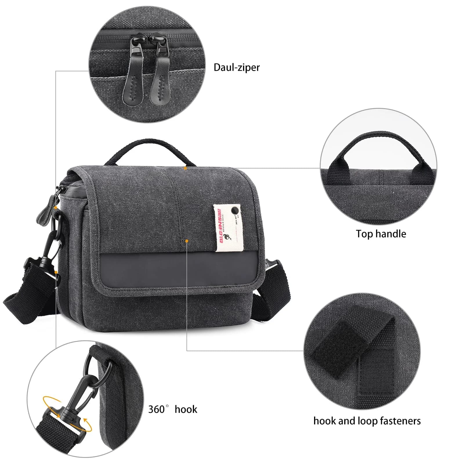 Besnfoto Small Camera Bag Purse 21cm (8.27in) | Waterproof Canvas Messenger for Mirrorless DSLR Cameras - view 3