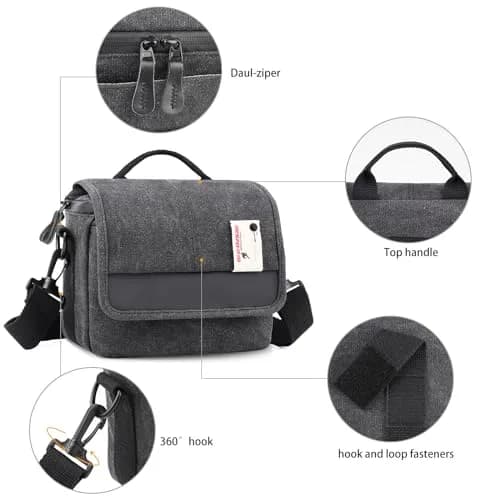 Besnfoto Small Camera Bag Purse 21cm (8.27in) | Waterproof Canvas Messenger for Mirrorless DSLR Cameras thumbnail 3