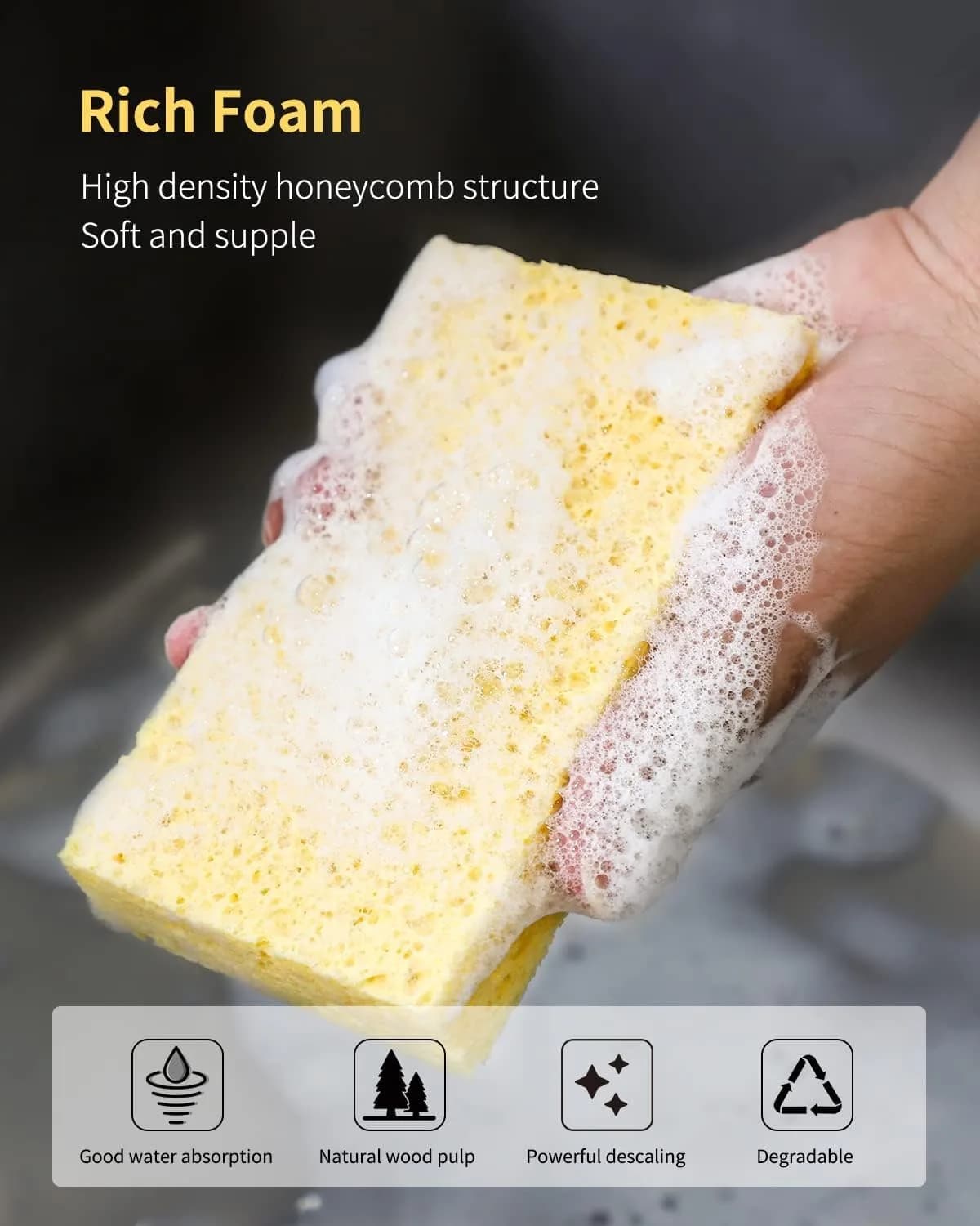 ARCLIBER Orange Cellulose Sponges, 6 Count Pack | Heavy Duty Non-Scratch Kitchen Scrubbers - view 2