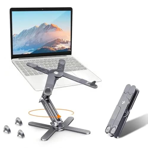 Moallia N86 360 Rotating Laptop Stand for Desk with Locking Knobs, Grey 2.36in (6cm) | Ergonomic Aluminum Riser for Collaborative Work thumbnail 1