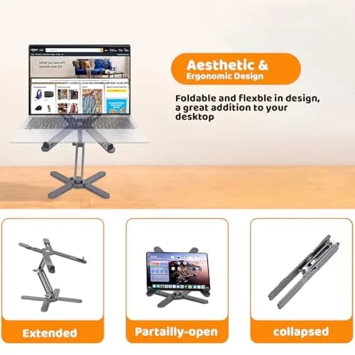 Moallia N86 360 Rotating Laptop Stand for Desk with Locking Knobs, Grey 2.36in (6cm) | Ergonomic Aluminum Riser for Collaborative Work thumbnail 4