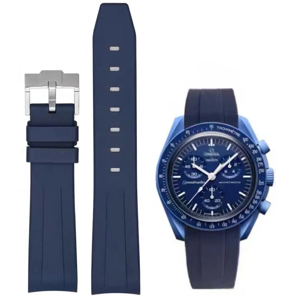 Danxancy Watch Band for Moonswatch 20mm | Curved Rubber Strap Compatible with Omega Swatch — Navy blue