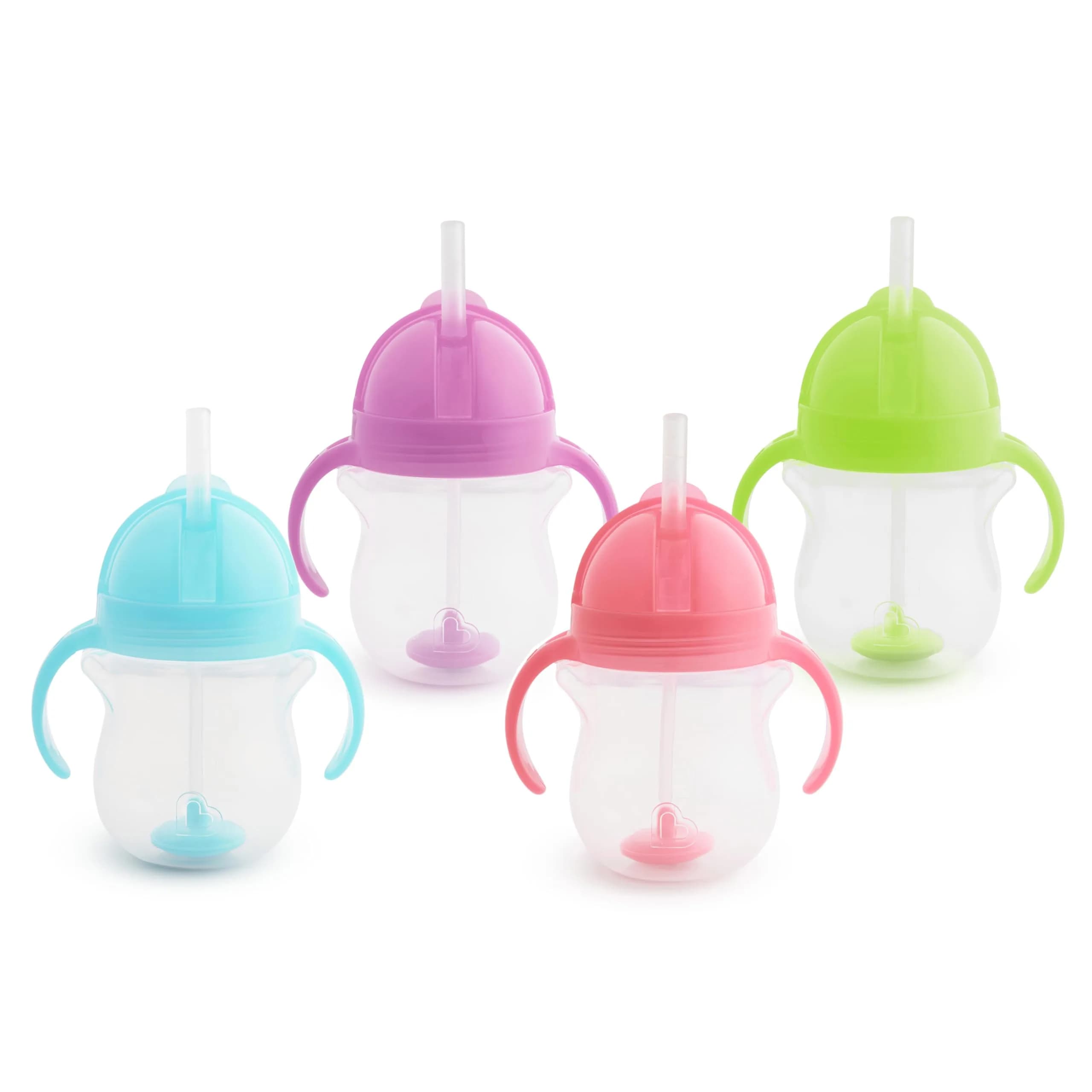Munchkin Any Angle Sippy Cups for Toddlers 4 Pack | Spill Proof Weighted Straw with Handles — 4-Pack
