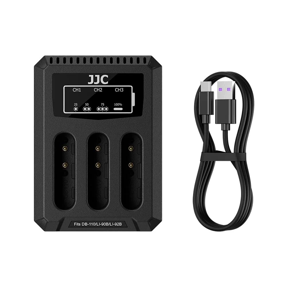JJC DB-110 LI-92B Battery Charger | Triple Slot USB Charger for Ricoh GR IIIx, Olympus TG-7, 2-Pack