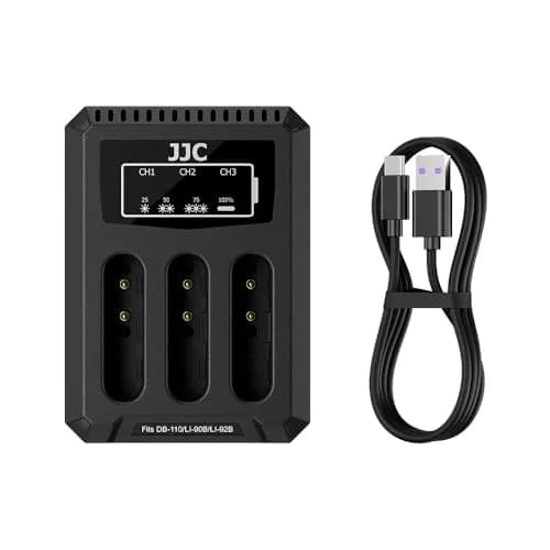 JJC DB-110 LI-92B Battery Charger | Triple Slot USB Charger for Ricoh GR IIIx, Olympus TG-7, 2-Pack thumbnail 1
