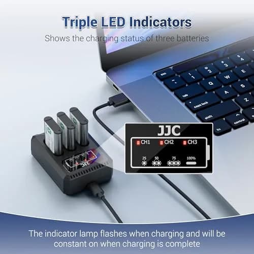 JJC DB-110 LI-92B Battery Charger | Triple Slot USB Charger for Ricoh GR IIIx, Olympus TG-7, 2-Pack thumbnail 6