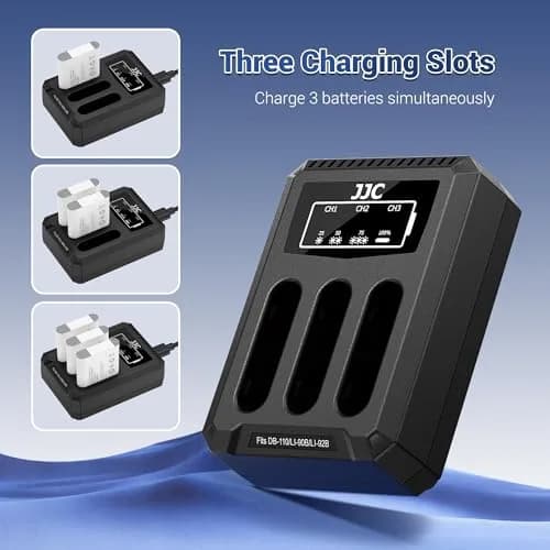 JJC DB-110 LI-92B Battery Charger | Triple Slot USB Charger for Ricoh GR IIIx, Olympus TG-7, 2-Pack thumbnail 2