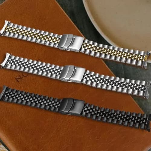 Juntan Stainless Steel Watch Band 20mm Silver-Gold | Curved Ends Tapered Strap, Double Flip Lock Clasp thumbnail 4