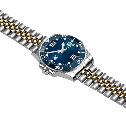 Juntan Stainless Steel Watch Band 20mm Silver-Gold | Curved Ends Tapered Strap, Double Flip Lock Clasp thumbnail 3