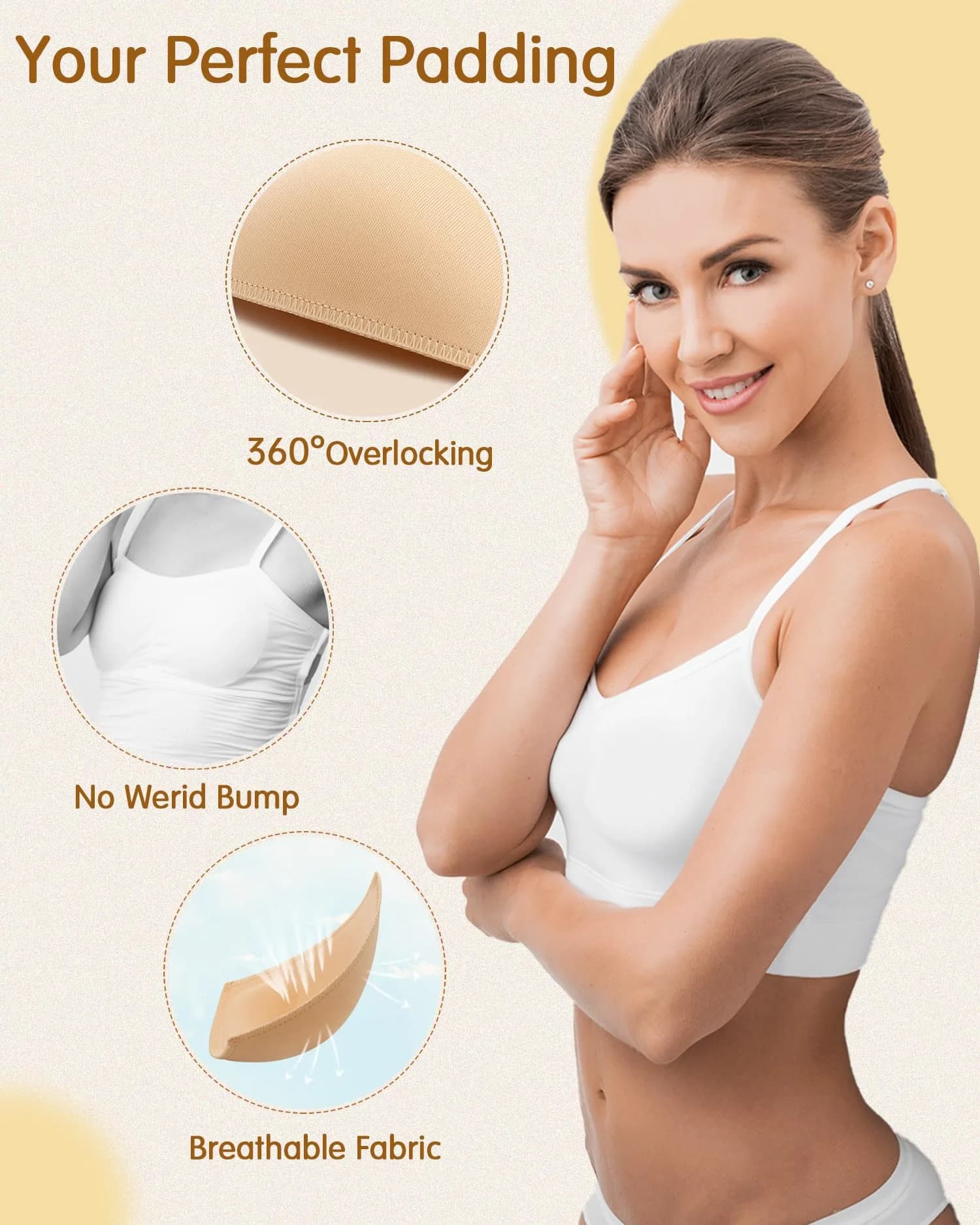 KSang Bra Pads Inserts for Sports Bras & Swimsuits, C Cup, Black (4 Pairs) | Sewn Edges for Natural Shape - view 2