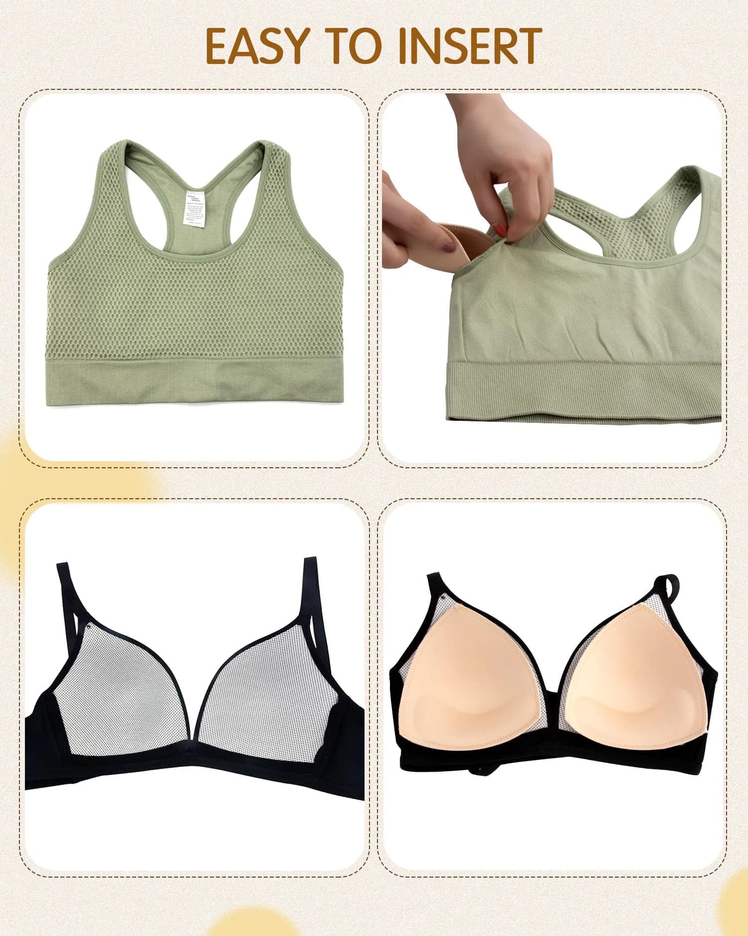 KSang Black Bra Pads Inserts D Cup Size - 4 Pairs Sewn Edges - view 6
