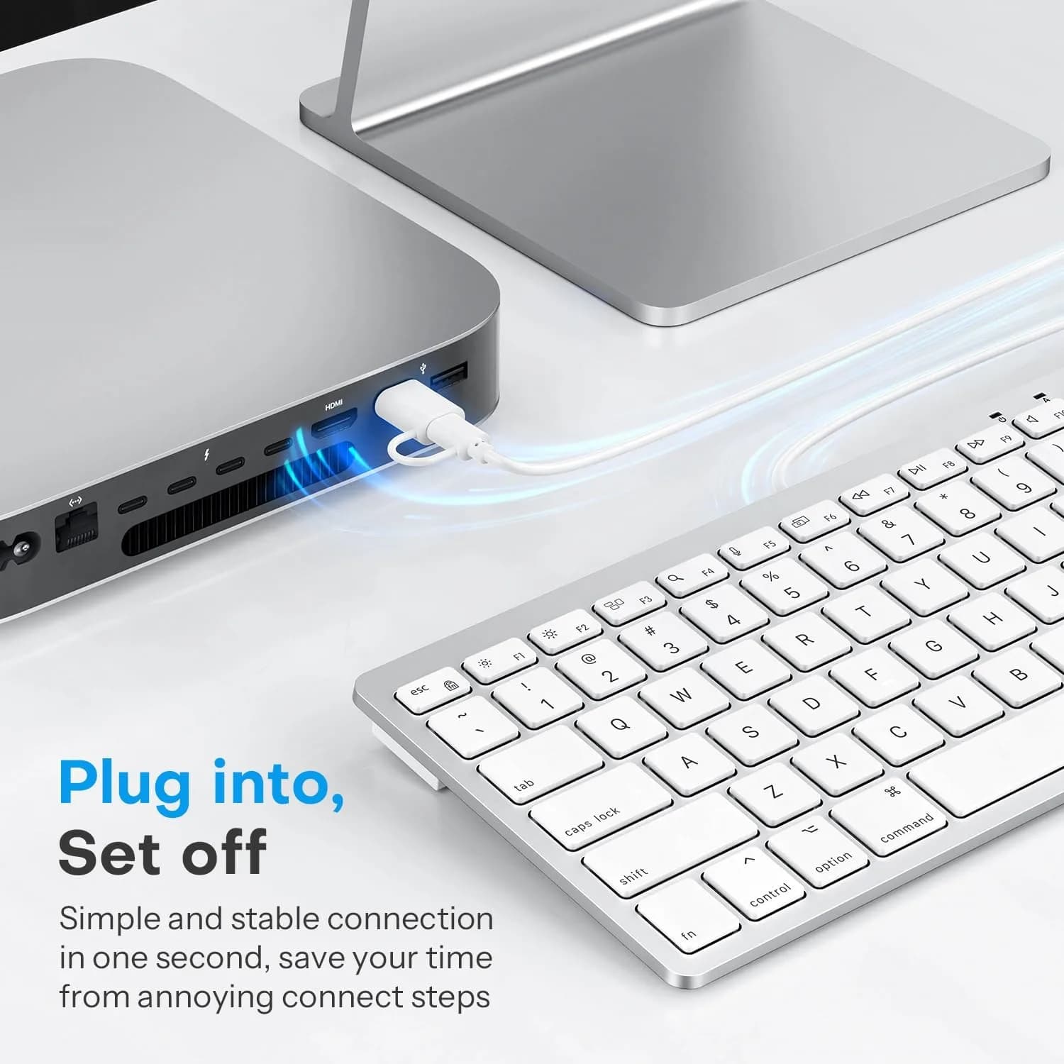 OMOTON Wired Keyboard for Mac, Compact 78-Key, USB-C/A Plug & Play, White | Scissor-Switch Keys for Smooth Typing - view 6