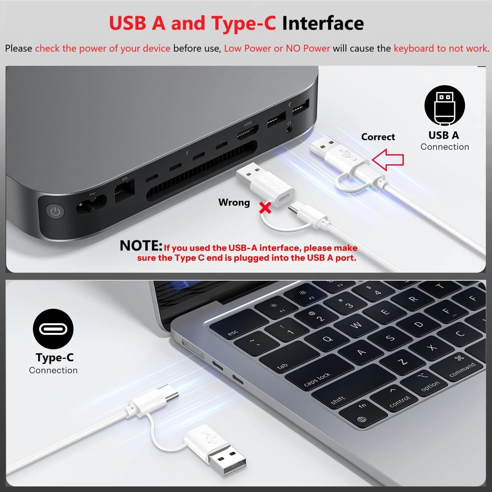 OMOTON Wired Keyboard for Mac, Compact 78-Key, USB-C/A Plug & Play, White | Scissor-Switch Keys for Smooth Typing - view 4