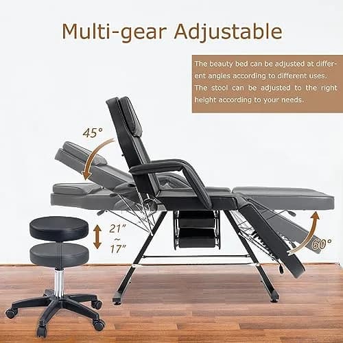 Brisca Massage Salon Tattoo Chair with Two Trays | Adjustable Full-Body Spa Bed & Esthetician Chair thumbnail 4