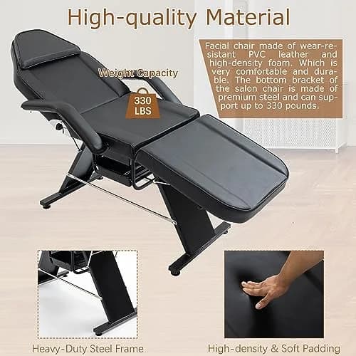 Brisca Massage Salon Tattoo Chair with Two Trays | Adjustable Full-Body Spa Bed & Esthetician Chair thumbnail 7