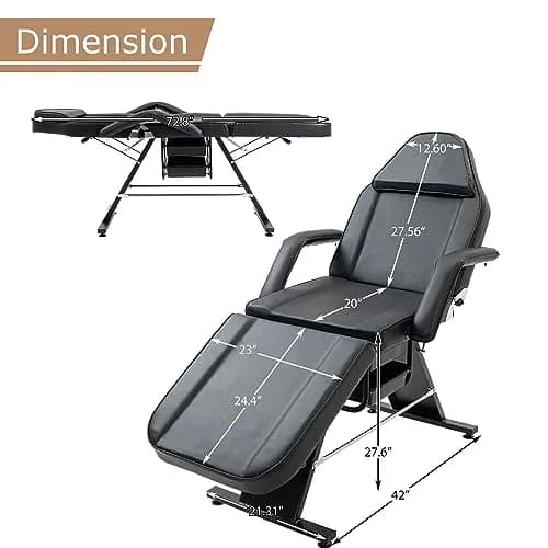 Brisca Massage Salon Tattoo Chair with Two Trays | Adjustable Full-Body Spa Bed & Esthetician Chair thumbnail 2