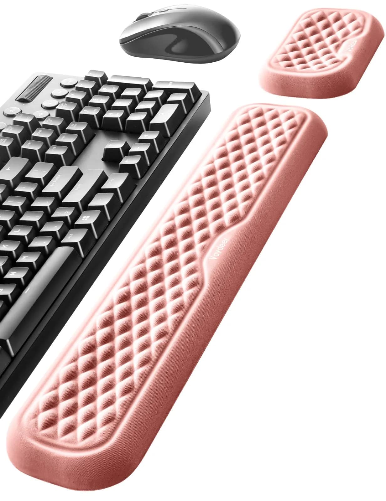 Vaydeer Ergonomic Wrist Rest for Keyboard and Mouse, Pink Memory Foam Arm Cushion | 2-Piece Set