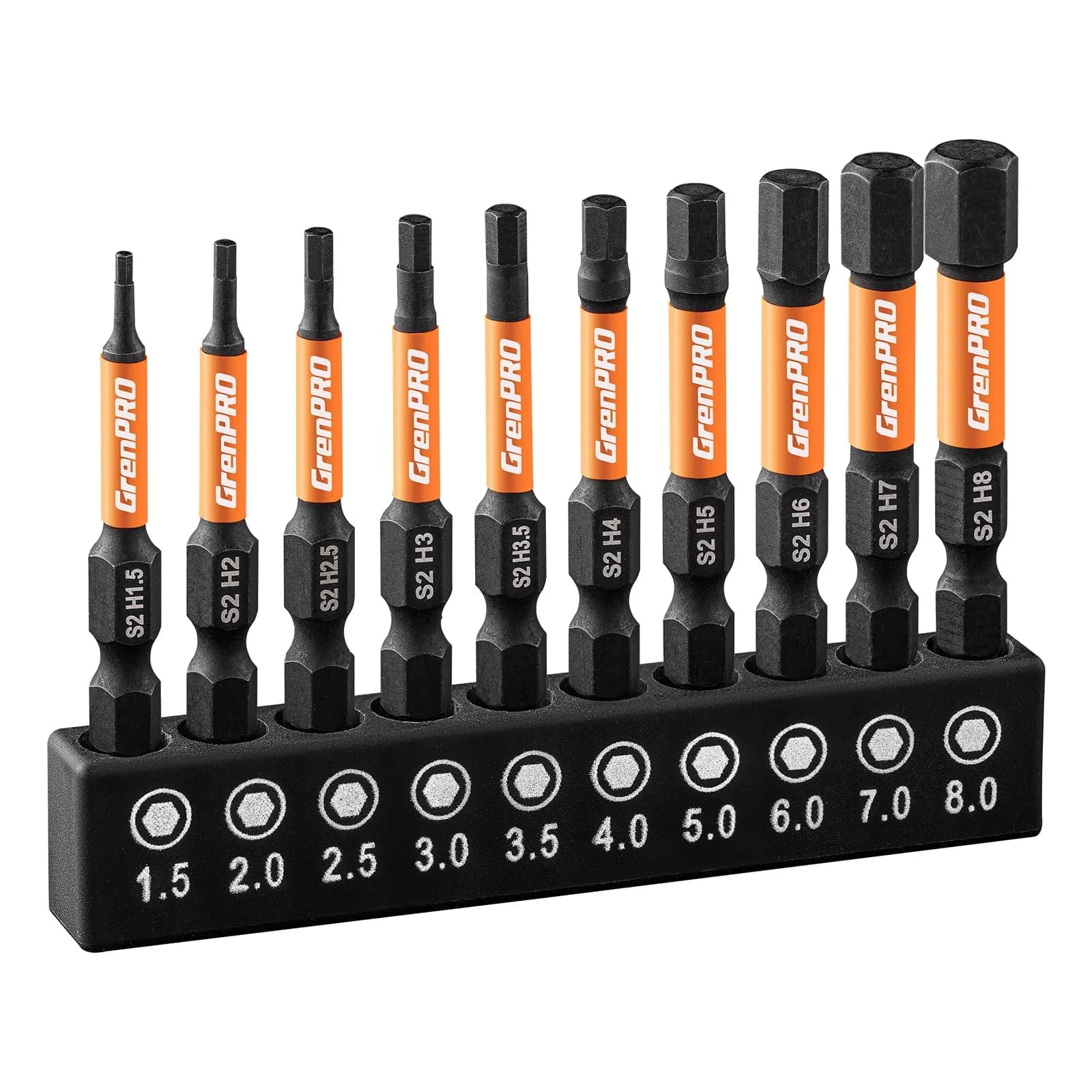 GRENPRO Impact Allen Wrench Drill Bit Set 2” Metric | Heavy Duty Hex Bits for Heavy Impact Use — 2" 10pcs(Metric)