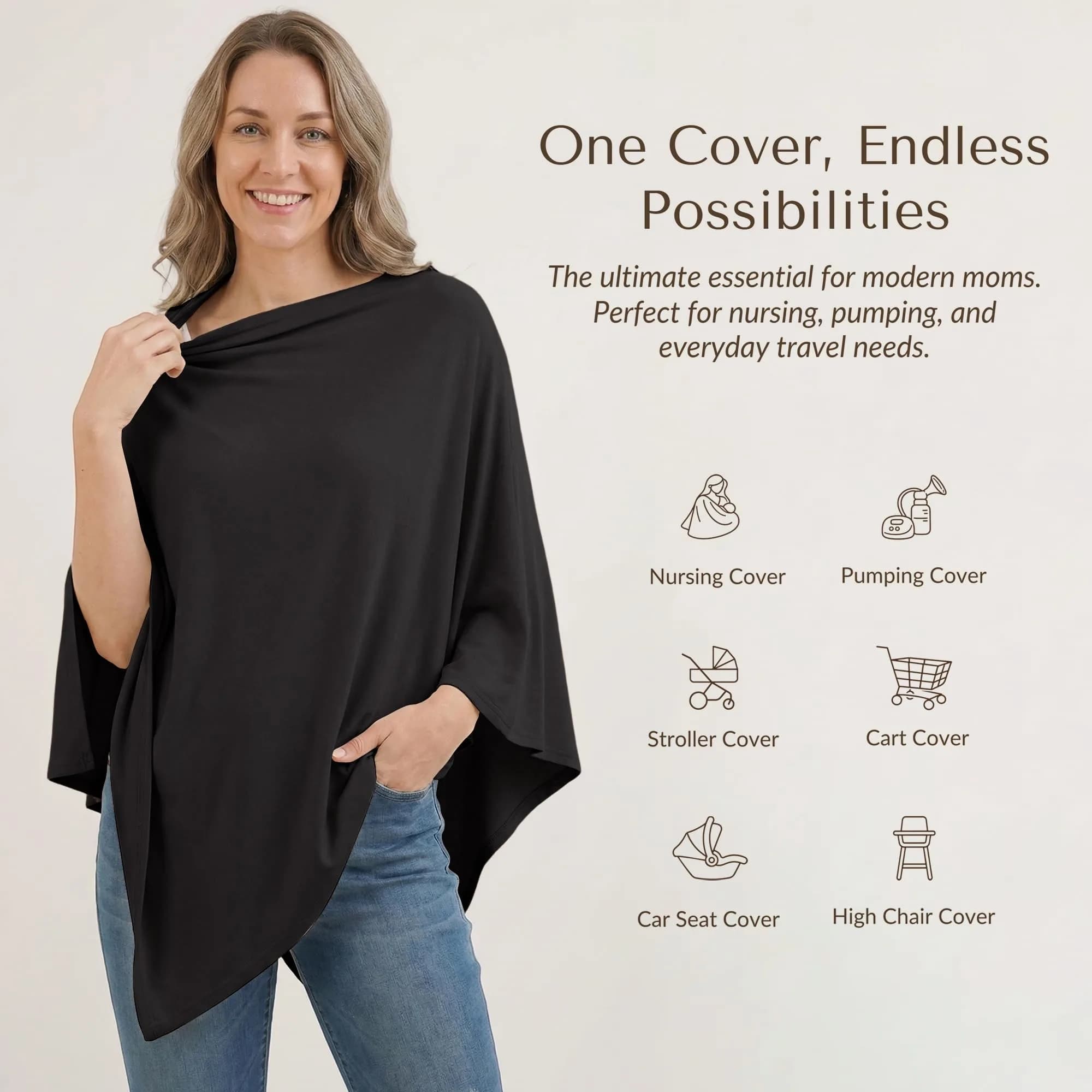 Konssy Rayon Made from Bamboo Nursing Cover for Breastfeeding | Soft, Breathable, Wearable Poncho with 360° Privacy - view 2