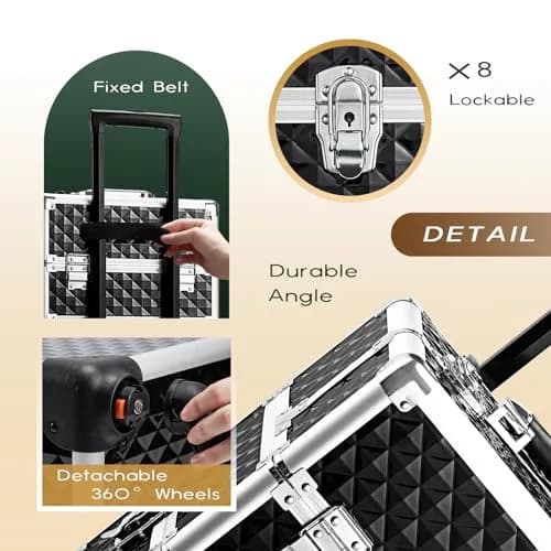 Yueieoun Large Makeup Travel Case 13.4 x 10 x 30.5 inches | 4-in-1 Detachable Compartments thumbnail 7