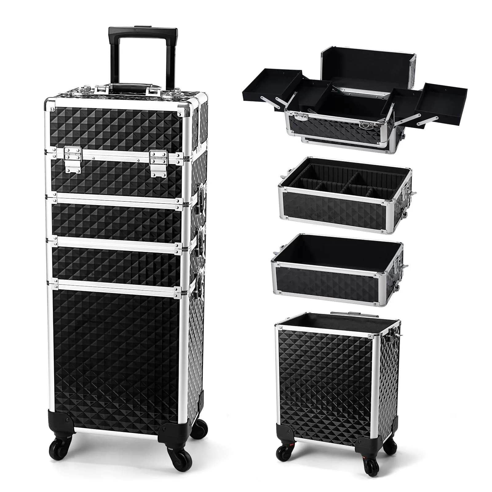 Yueieoun Large Makeup Travel Case 13.4 x 10 x 30.5 inches | 4-in-1 Detachable Compartments