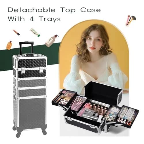 Yueieoun Large Makeup Travel Case 13.4 x 10 x 30.5 inches | 4-in-1 Detachable Compartments thumbnail 3