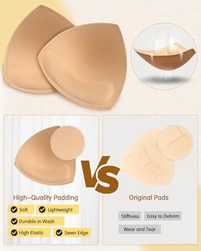 KSang Bra Pads Inserts 4 Pairs - Sewn Edges Breast Padding for D Cup | Modesty & Push-Up Inserts thumbnail 4
