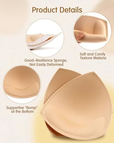 KSang Bra Pads Inserts 4 Pairs - Sewn Edges Breast Padding for D Cup | Modesty & Push-Up Inserts thumbnail 3