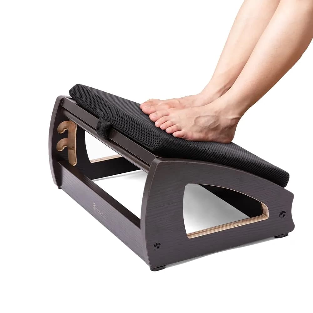 StrongTek Wooden Foot Stool Under Desk | Removable Cushion, Espresso, Supports Natural Foot Position