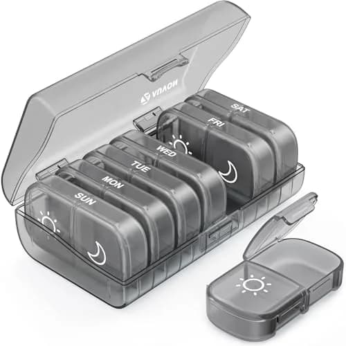 AUVON XL Weekly Pill Organizer 2 Times a Day, Pill Box 7 Day with Large Openings, Gray AM PM Pill Case (1 Count) - main product image