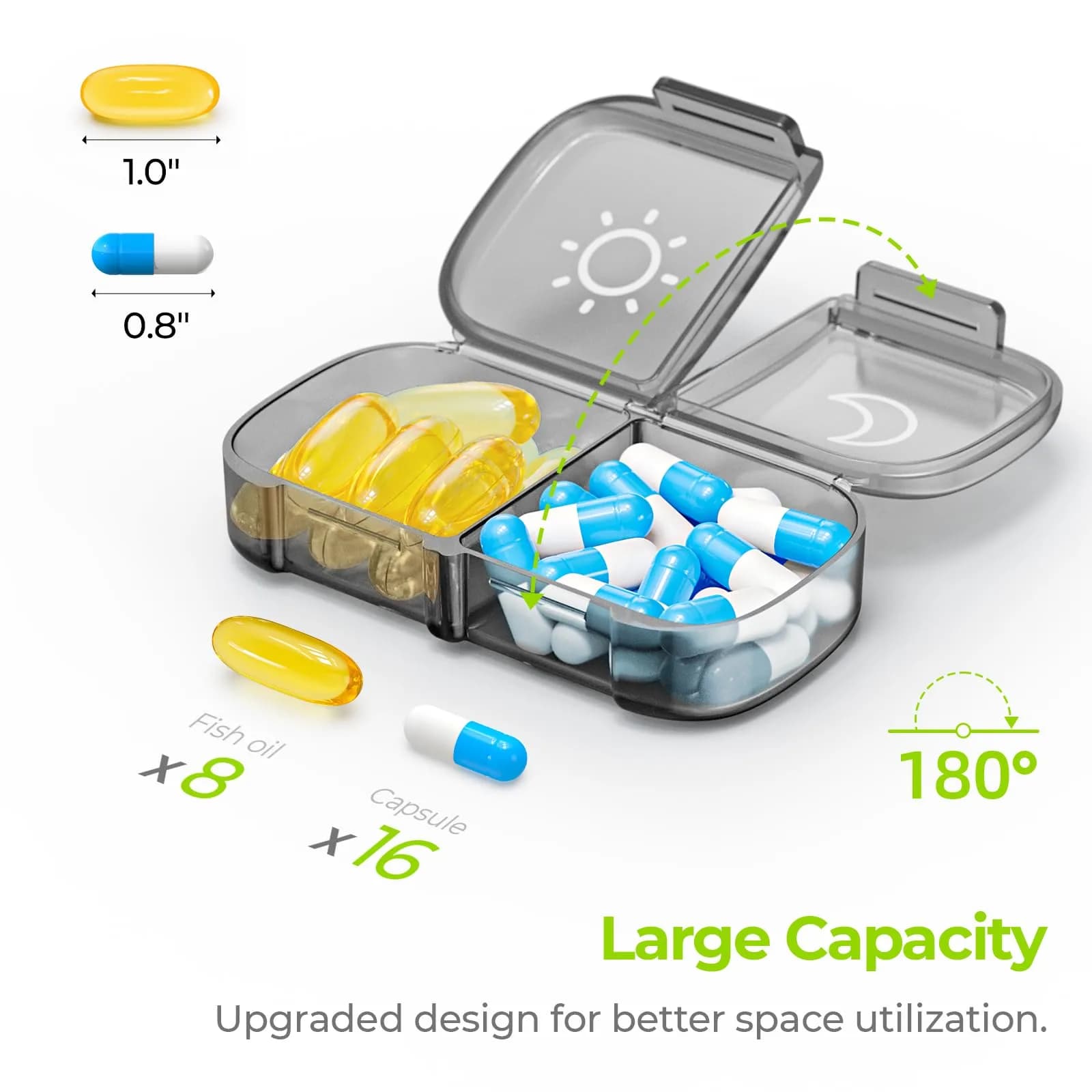 AUVON XL Weekly Pill Organizer 2 Times a Day, Pill Box 7 Day with Large Openings, Gray AM PM Pill Case (1 Count) - view 2