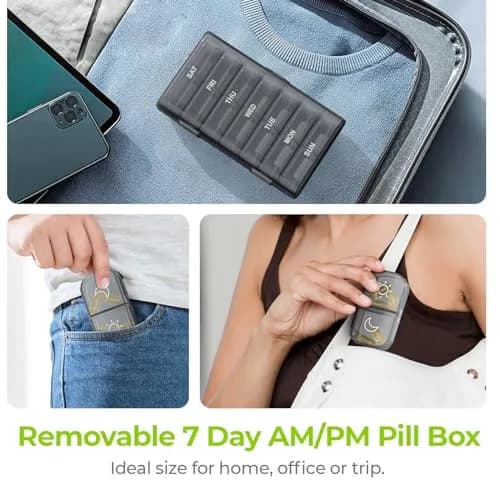 AUVON XL Weekly Pill Organizer 2 Times a Day, Gray AM PM Pill Case | 14 Compartments, BPA-Free, Travel-Ready thumbnail 6