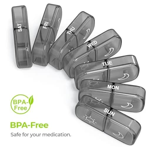 AUVON XL Weekly Pill Organizer 2 Times a Day, Gray AM PM Pill Case | 14 Compartments, BPA-Free, Travel-Ready thumbnail 7