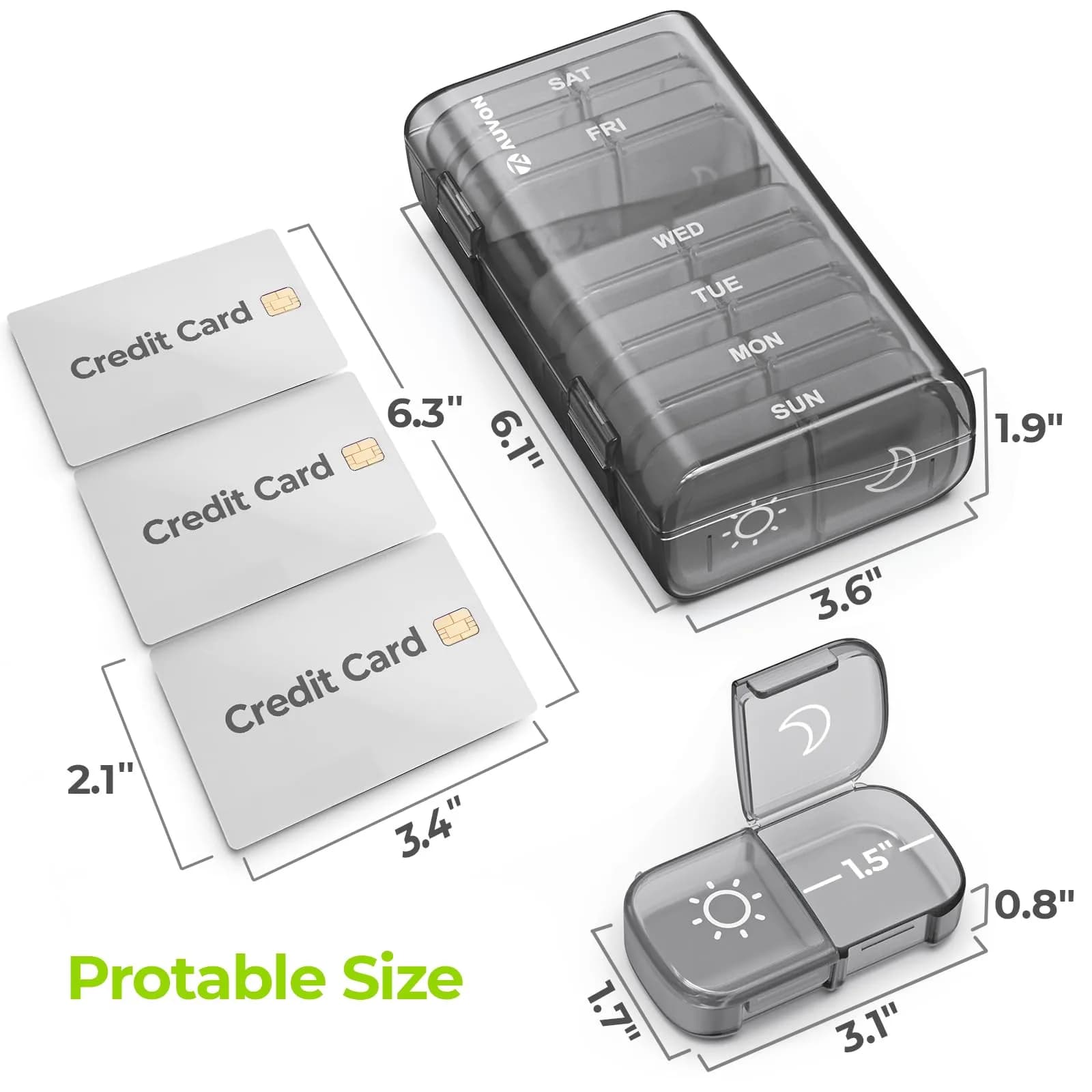 AUVON XL Weekly Pill Organizer 2 Times a Day, Pill Box 7 Day with Large Openings, Gray AM PM Pill Case (1 Count) - view 5