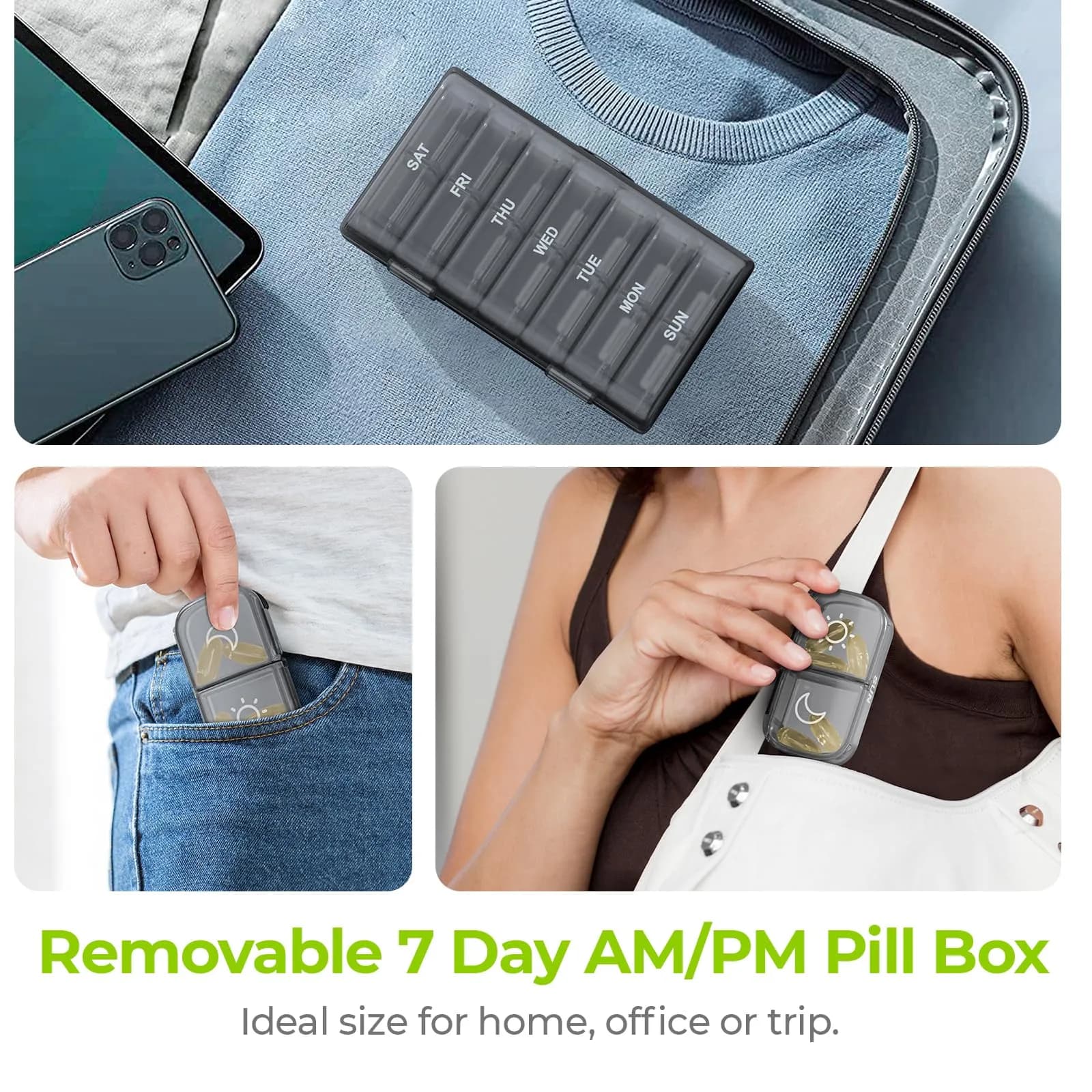 AUVON XL Weekly Pill Organizer 2 Times a Day, Pill Box 7 Day with Large Openings, Gray AM PM Pill Case (1 Count) - view 6