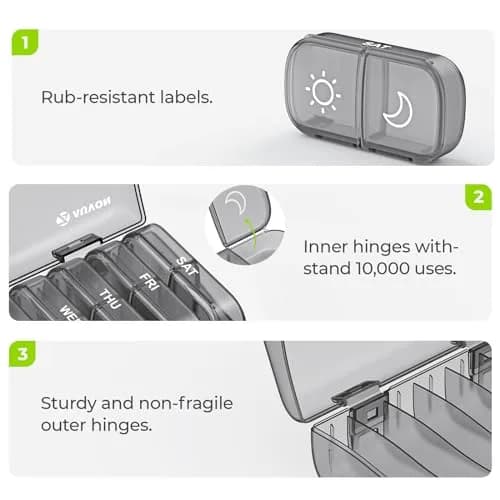 AUVON XL Weekly Pill Organizer 2 Times a Day, Gray AM PM Pill Case | 14 Compartments, BPA-Free, Travel-Ready thumbnail 3
