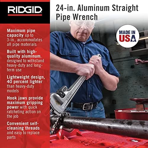 RIDGID 24" & 18" Pipe Wrench Set | Stainless & Aluminum, Heavy Duty, 3 & 2.5 Inch Capacity thumbnail 6