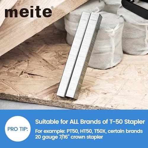 meite T50 Staples 1/2 Inch Heavy Duty Galvanized Staples for Staple Gun | Rust-Resistant, 20 Gauge, 1,512 Counts thumbnail 5