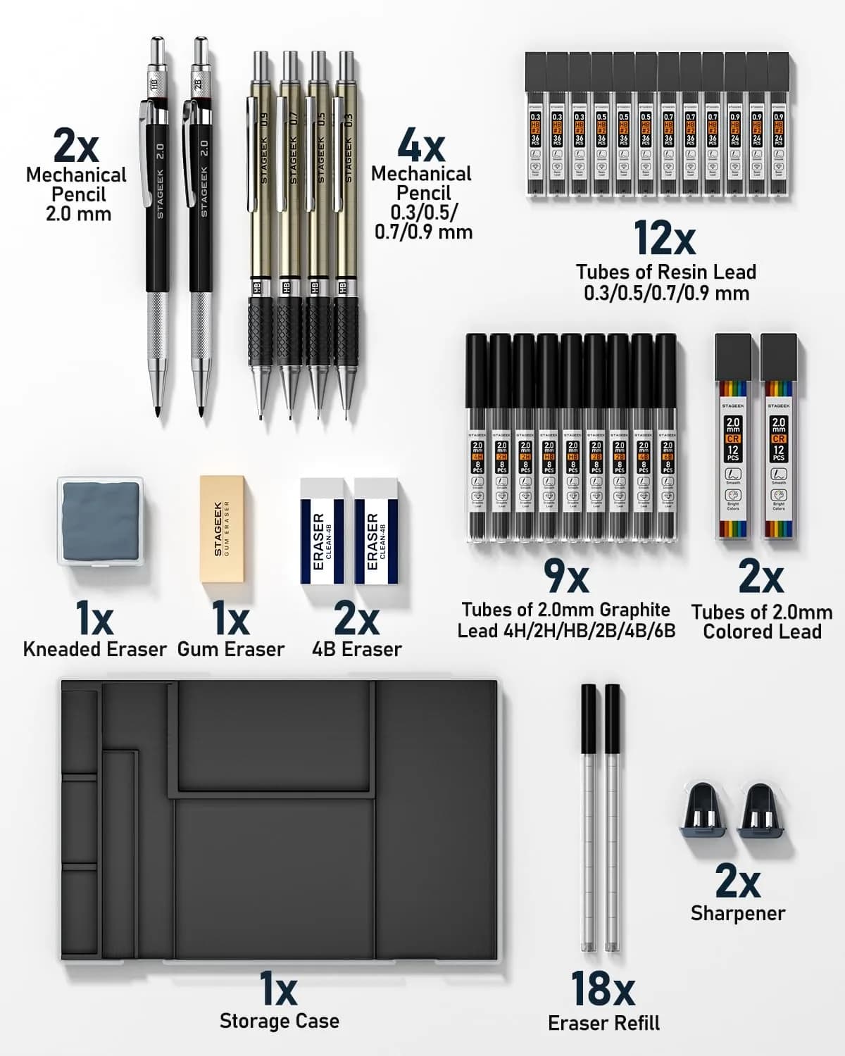 STAGEEK Mechanical Pencil Set with Case, 430g (0.95 lb) | 37 Pieces, 5 Models, 492 Leads - view 7