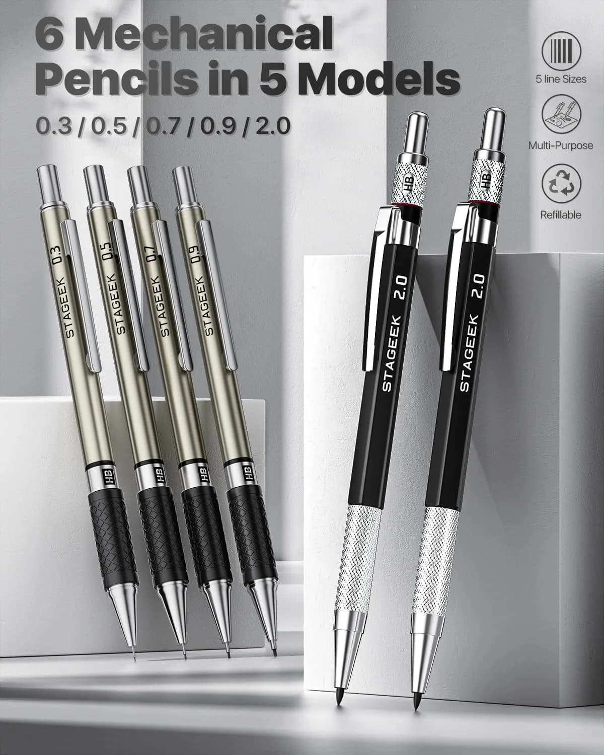 STAGEEK Mechanical Pencil Set with Case, 430g (0.95 lb) | 37 Pieces, 5 Models, 492 Leads - view 2