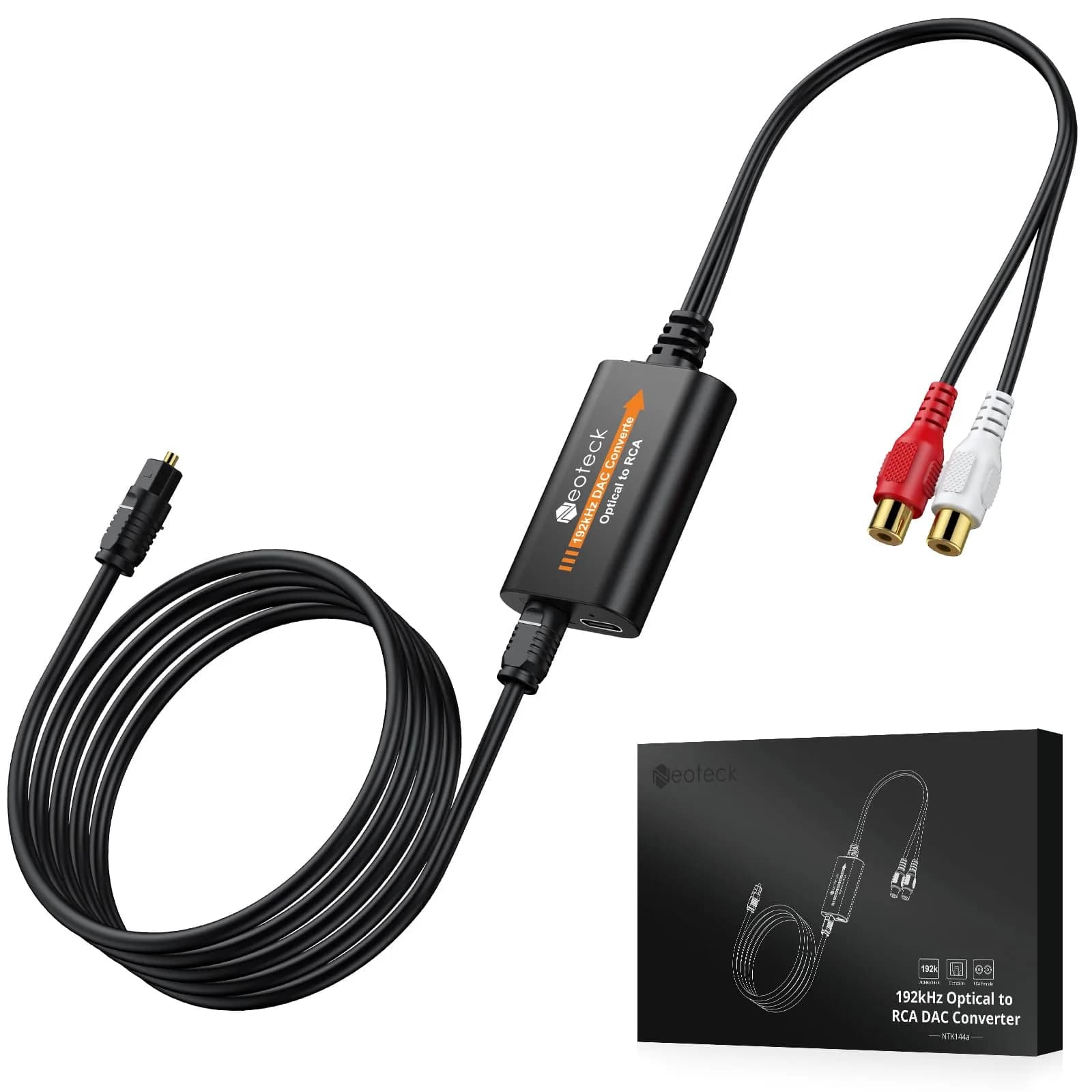 Neoteck Optical to RCA DAC Converter with Amplifier 192kHz SPDIF to Analog Audio Cable | Stereo Output - main product image