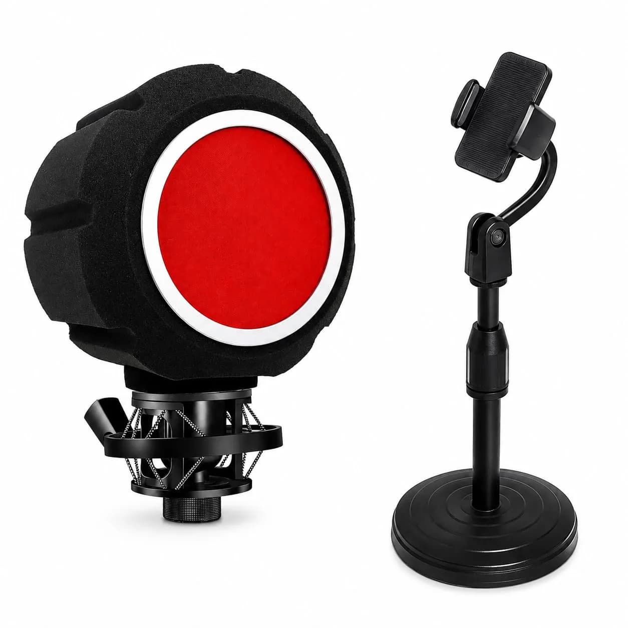 Piwerod Microphone Isolation Shield for Recording, Black | Studio-Grade Sound Reflection Control — Red