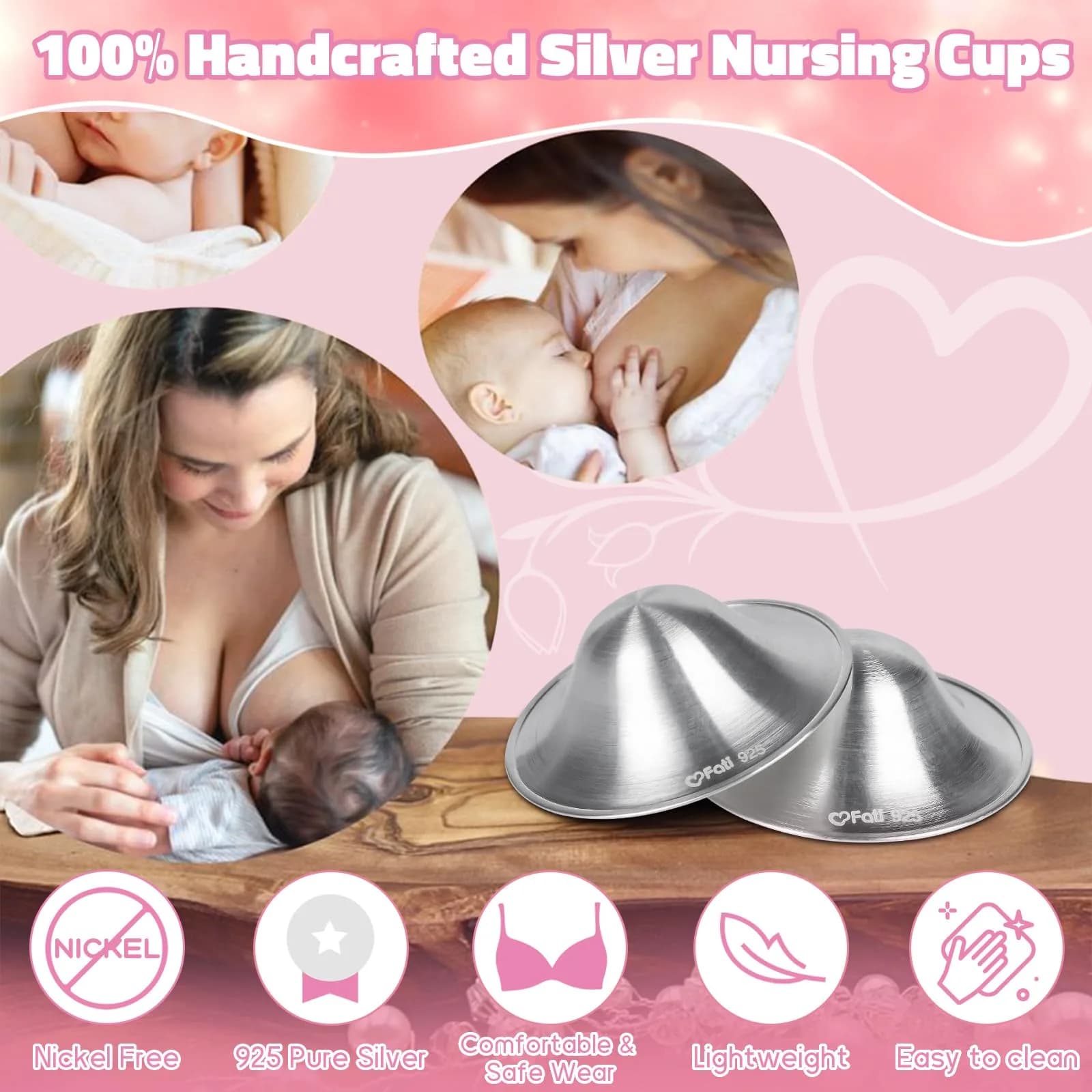 FATI Silver Nursing Cups for Breastfeeding, Nipple Shields for Newborns, Sore Nipple Relief - XL - view 4