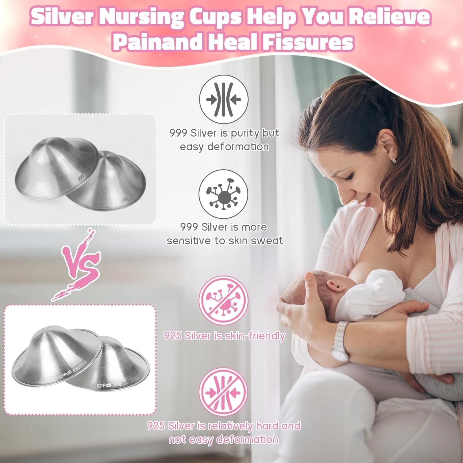 FATI Silver Nursing Cups for Breastfeeding, Nipple Shields for Newborns, Sore Nipple Relief - XL - view 6