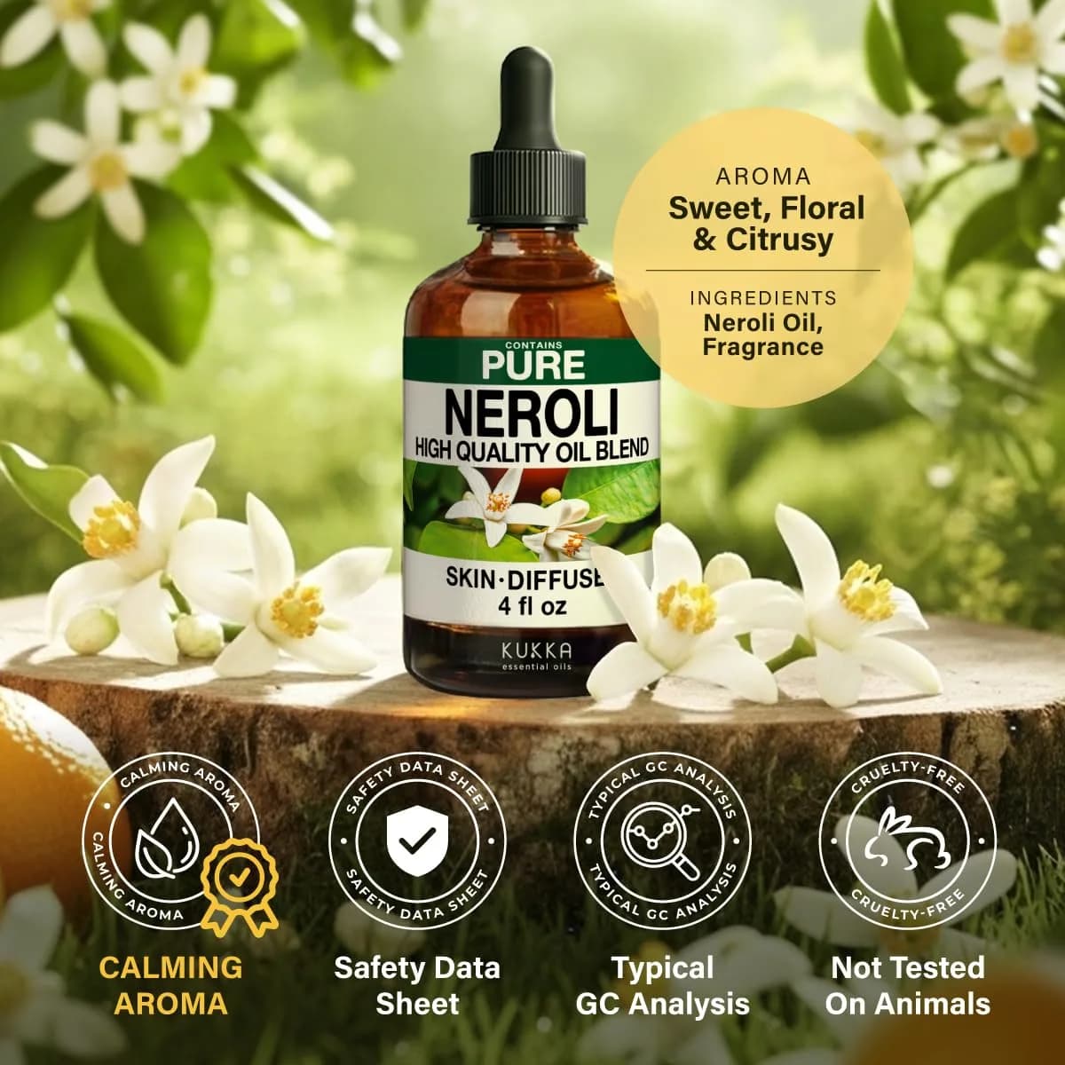 KUKKA Neroli Essential Oil 118ml (4 Fl Oz) | Pure Aromatherapy & Skin Care - view 6