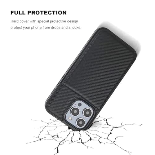 KIHUWEY for iPhone 14 Pro Max Wallet Case Card Holder, Carbon Black | Heavy Duty Leather Cover with Card Slots & Kickstand thumbnail 6