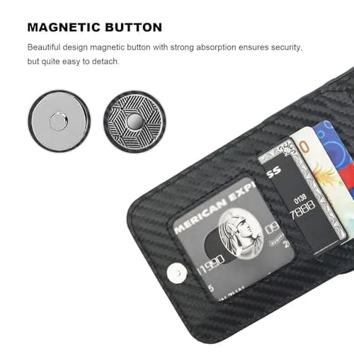 KIHUWEY for iPhone 14 Pro Max Wallet Case Card Holder, Carbon Black | Heavy Duty Leather Cover with Card Slots & Kickstand thumbnail 7