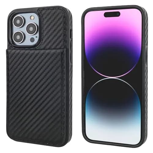 KIHUWEY for iPhone 14 Pro Max Wallet Case Card Holder, Carbon Black | Heavy Duty Leather Cover with Card Slots & Kickstand thumbnail 3