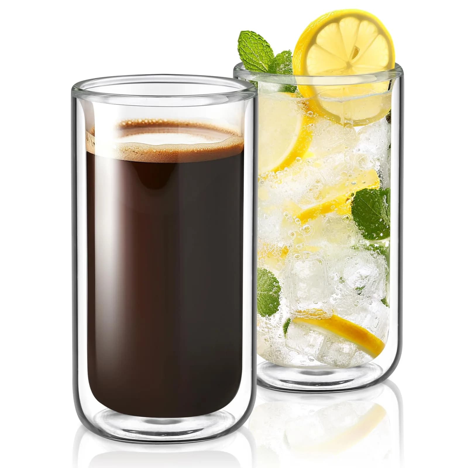 Joeyan Large Clear Double Walled Glass Coffee Mug 450ml | Borosilicate Material, Insulated & Durable — 360ml-Clear without hole